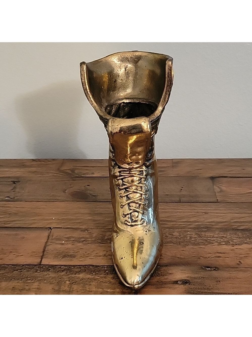 Vintage Brass Cast Victorian Era Style Boot Vase Planter Decor Display - Picture 11 of 12